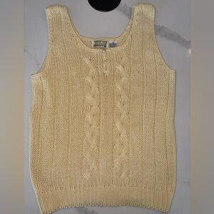 Vintage Y2K Yellow Cab Co Cable Knit Sweater Vest Pearl Buttons Butter Yellow